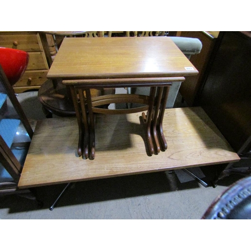 607 - TEAK LOW TABLE AND A NEST OF TEAK TABLES