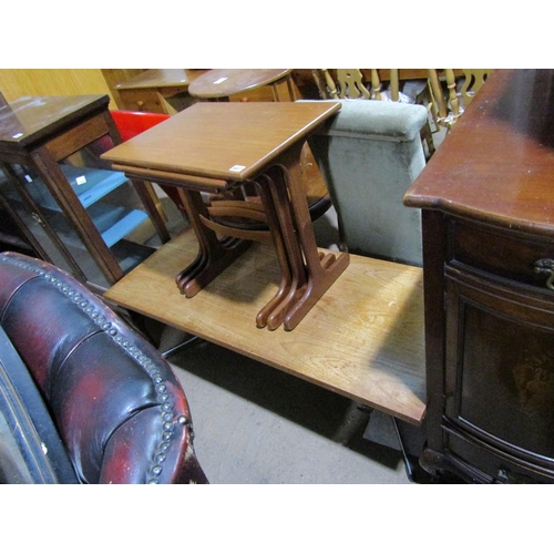 607 - TEAK LOW TABLE AND A NEST OF TEAK TABLES