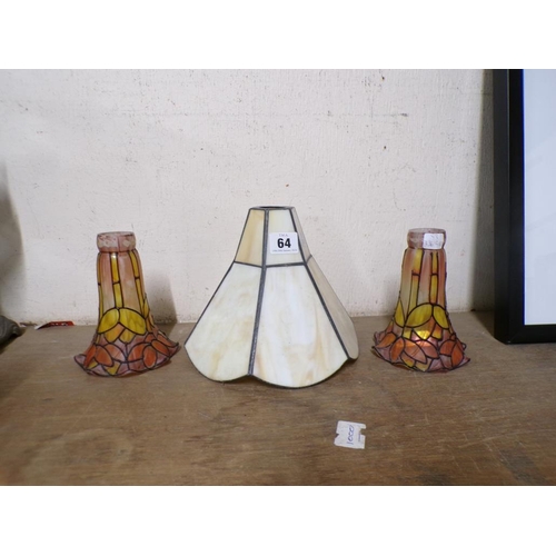 64 - PAIR OF TIFFANY STYLE LAMP SHADES, ONE OTHER
