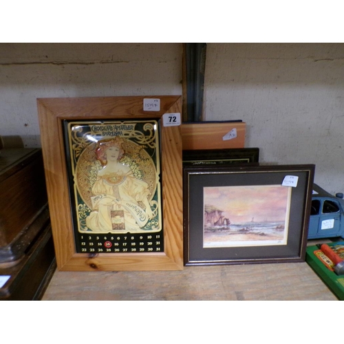 72 - COLLECTION OF FRAMED PRINTS AND SIGNS ETC