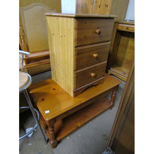 645 - PINE TABLE AND A THREE DRAWER CHEST