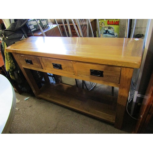 745 - THREE DRAWER OAK SIDE TABLE