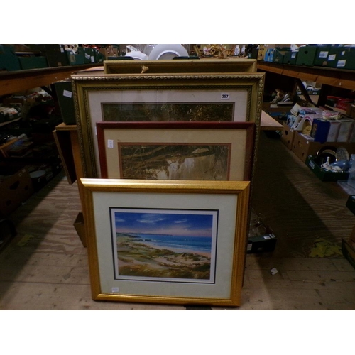 257 - QTY OF FRAMED PICTURES AND PRINTS, OIL ON BOARD