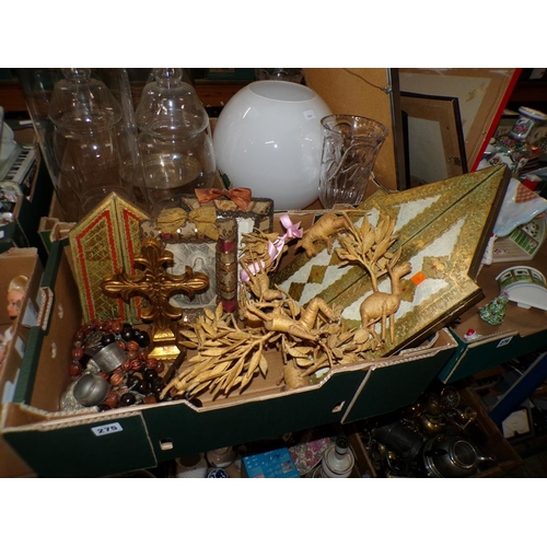 275 - BOX OF RELIGIOUS ITEMS - BEADS, CROSSES ETC