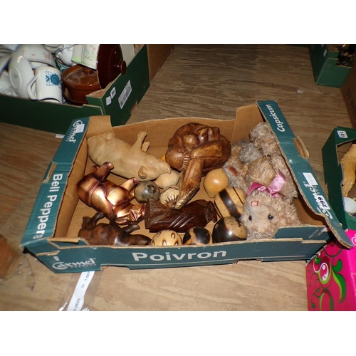 299 - BOX OF CARVINGS - ANIMALS ETC