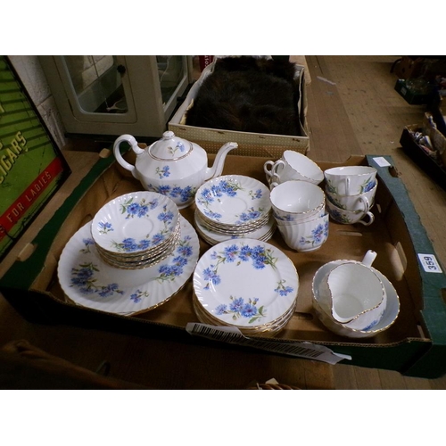 359 - ADDERLEY CHINA TEA SERVICE - CORNFLOWER - ONE CUP IS BROKEN