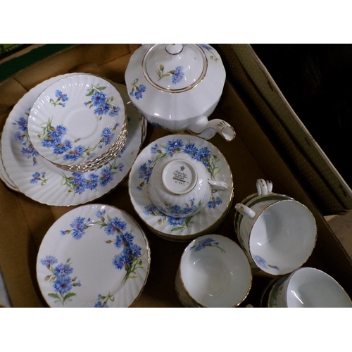 359 - ADDERLEY CHINA TEA SERVICE - CORNFLOWER - ONE CUP IS BROKEN