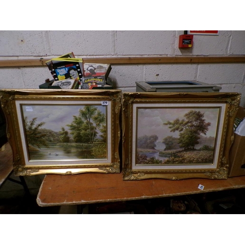 370 - PAIR OF GILT FRAMED OIL ON CANVAS - SIGNED P WILSON