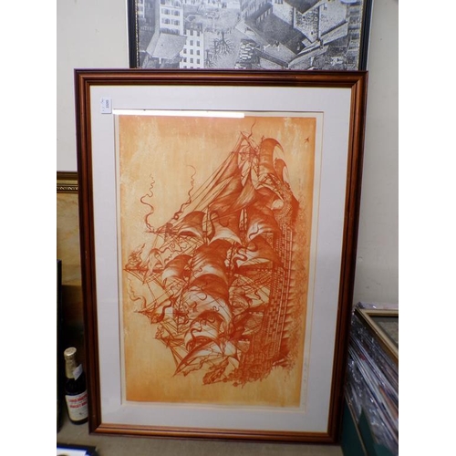 417 - QTY OF FRAMED PRINTS, ORIENTAL EMBROIDERED PANEL