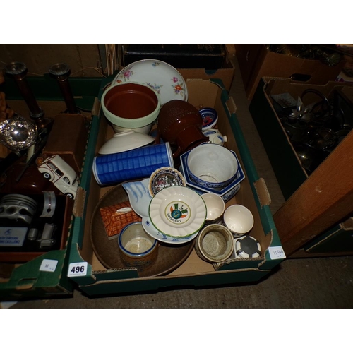 496 - BOX OF MIXED CERAMICS, PLANTERS, VASES ETC