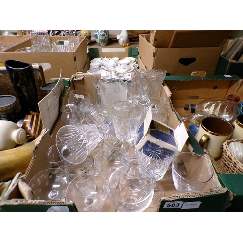 503 - BOX OF GLASSWARE TO INCL CRYSTAL AND SCANDINAVIAN