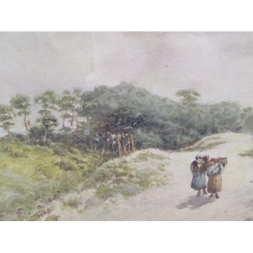1203 - IN THE MANNER OF DAVID COX 1845 - TWO FAGGOT GATHERERS ON THE DUNES, SIGNED AND DATED WATERCOLOUR, F... 