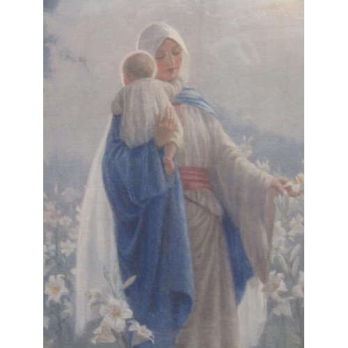 1210 - MARGARET W. TARRANT - BIBLICAL MOTHER AND CHILD AMONGST FLOWERS, PRINT, F/G, 60CM X 45CM