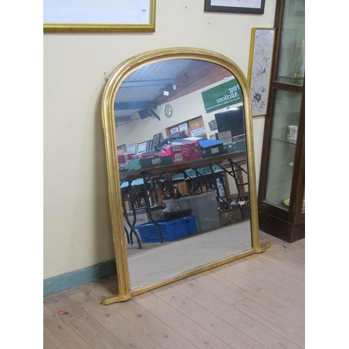 1213 - GILT WOOD AND STUCCO ARCHED OVAL MANTEL MIRROR, 136CM X 114CM