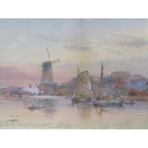 1216 - CHARLES F. ALLBON 1846 - DUTCH RIVERSCAPE WITH WINDMILL AND BOATS, ZWIZNDRECHT, SIGNED WATERCOLOUR, ... 