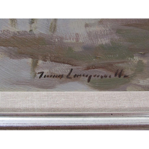 1227 - JAMES LONGUEVILLE - OLD CRAFT KINGS LYNN, OIL ON PANEL, FRAMED, 30CM X 39CM