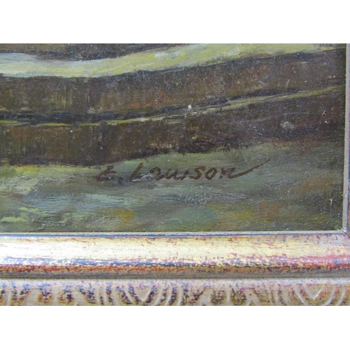 1230 - SIGNED A LAWSON - LADY SEATED READING, OIL ON PANEL, FRAMED, 19CM X 40CM