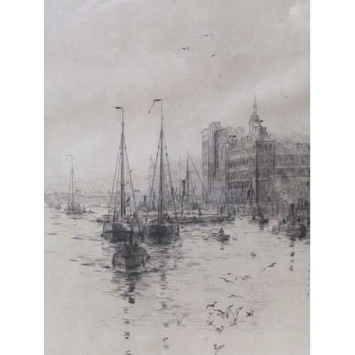1232 - ROWLAND LANGMAID - TWO DRY POINT ETCHINGS, THE EMBANKMENT & THE POOL, BOTH SIGNED IN PENCIL, STAMPED... 