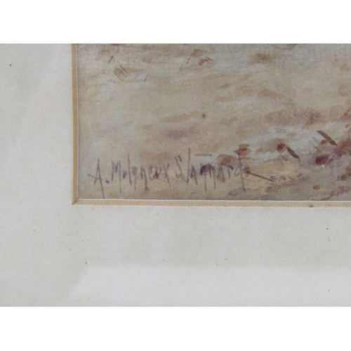1238 - PAIR - A MOLLINEUX STANNARD - PASTURAL LANDSCAPES WITH PLOUGHING, SIGNED WATERCOLOUR, F/G, 32CM X 23... 