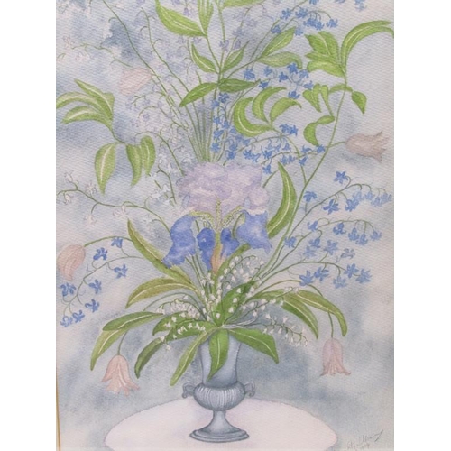 1247 - JOAN FITGERALD 1984 - VASE OF FLOWERS, SIGNED WATERCOLOUR, F/G, 58CM X 40CM