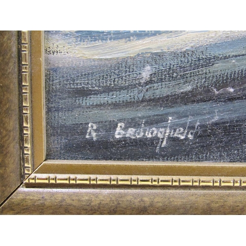1254 - ROGER BEDINGFIELD - EASTICKS BRINGING IN THE CATCH, SIGNED OIL ON PANEL, FRAMED, 29CMX 49CM