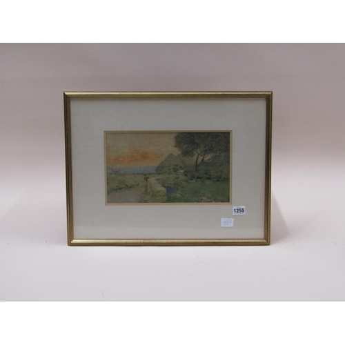 1255 - OSWALD GARSIDE 1879/1942 - THE DAYS END, SIGNED WATERCOLOUR, F/G, 18CM X 31CM