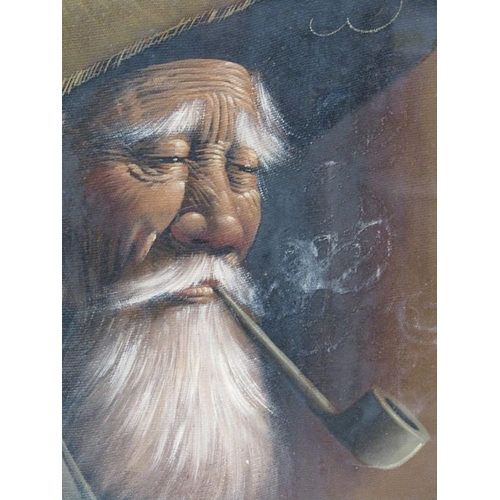 1284 - G GRIS - CHINESE GENT SMOKING A PIPE, OIL ON CNAVAS, FRAMED, 38CM X 28CM