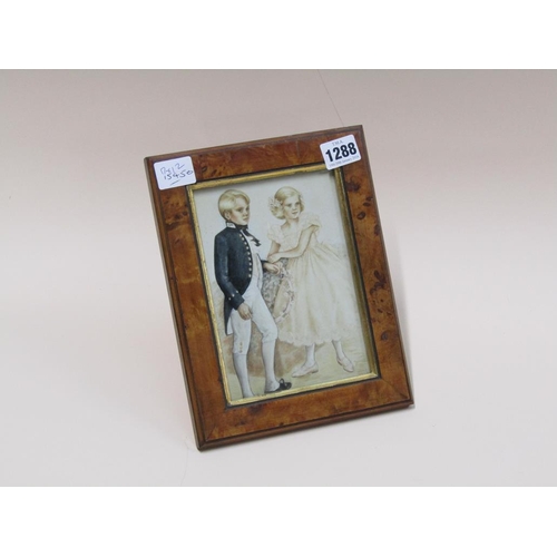 1288 - UNSIGNED LATE 19C/EARLY 20C - YOUNG GENTLEMAN WITH A GIRL, WATERCOLOUR, F/G, 17CM X 12CM