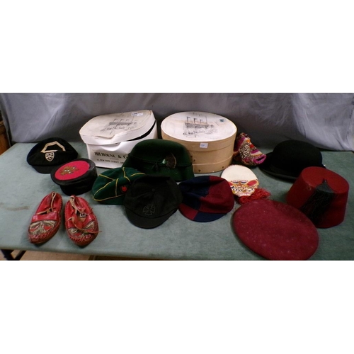 1339 - TWO HAT BOXES FULL OF MISC. COSTUME, CLOTHING AND SHOES