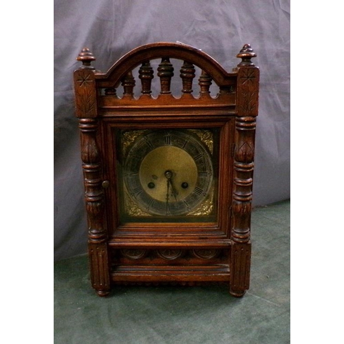 1365 - LATE 19c WALNUT CARVED MANTEL CLOCK WITH PENDULUM STRIKING MOVEMENT 36cms H