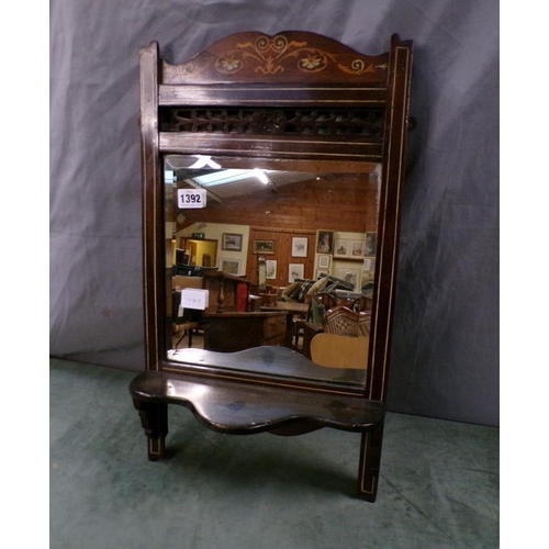 1392 - LATE VICTORIAN MIRROR BACK WALL BRACKET, INLAID WITH MARQUETRY DECORATION 30cms W x 54 cms H