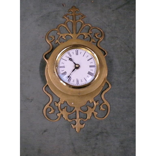 1401 - BRASS HANGING WALL CLOCK 31cms H