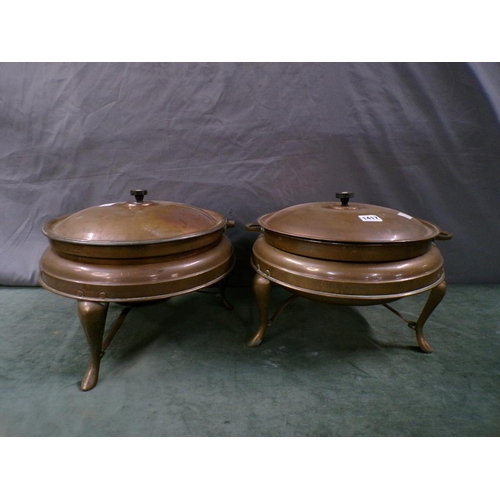 1417 - TWO COPPER GALVANISED LIDDED SERVING BOWLS, EACH 36CM DIAM