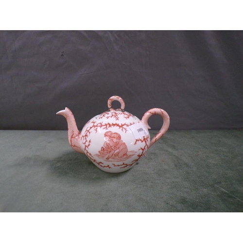 1769 - LATE VICTORIAN PORCELAIN TEAPOT, SIGNED I WOOD 1889 TO BASE, 12CM H