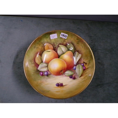 1832 - COALPORT HAND PAINTED THREE FOOTED BOWL DECORATED WITH FRUIT, SIGNED LEAR, 27CM DIAM