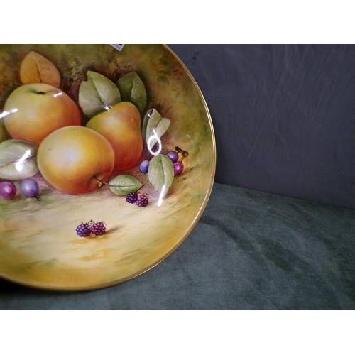 1832 - COALPORT HAND PAINTED THREE FOOTED BOWL DECORATED WITH FRUIT, SIGNED LEAR, 27CM DIAM