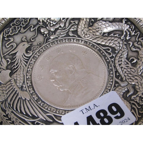 1489 - ORIENTAL WHITE METAL COIN DISH