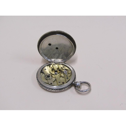 1502 - VICTORIAN SILVER VERGE POCKET WATCH ON CHAIN, CONTINENTAL SILVER FOB WATCH