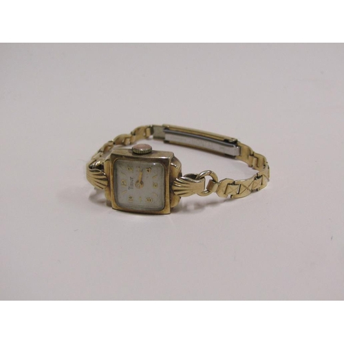 1504 - 9ct GOLD TIMOR LADIES WATCH ON GOLD PLATED STRAP AND A VICTORIAN GOLD LADIES WATCH ON EXPANDING BRAC... 