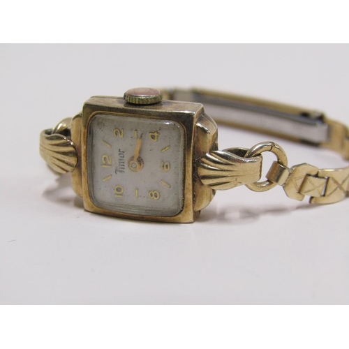 1504 - 9ct GOLD TIMOR LADIES WATCH ON GOLD PLATED STRAP AND A VICTORIAN GOLD LADIES WATCH ON EXPANDING BRAC... 