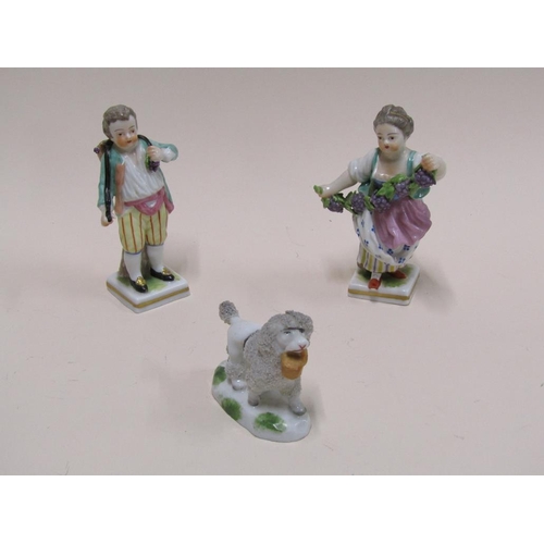 1527 - PAIR OF CONTINENTAL PORCELAIN FIGURES AND A SAMPSON POODLE