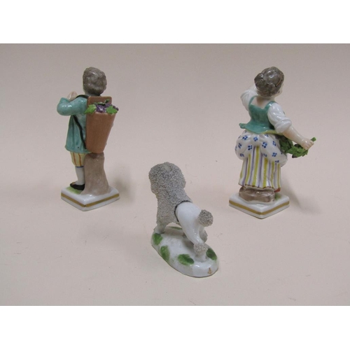 1527 - PAIR OF CONTINENTAL PORCELAIN FIGURES AND A SAMPSON POODLE