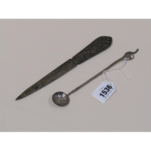 1536 - HUNGARIAN PAPER KNIFE AND A CONTINENTAL WHITE METAL SPOON