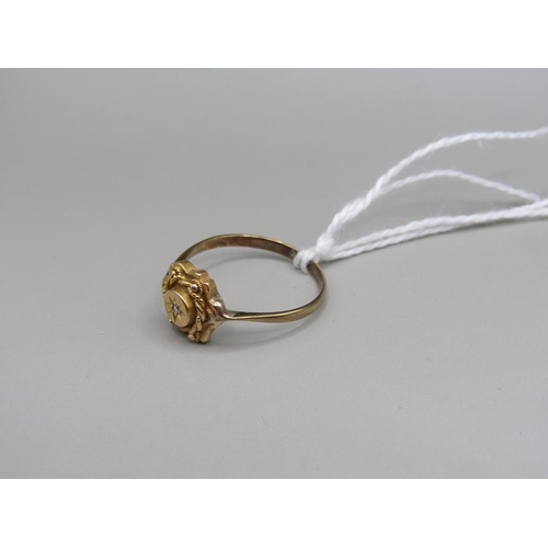 1568 - 15ct GOLD PIN CONVERTED TO A RING WITH A 9ct GOLD BAND - SIZE N