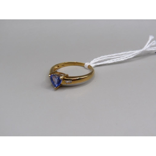 1575 - 18ct GOLD TANZANITE AND DIAMOND RING SIZE O 1/2