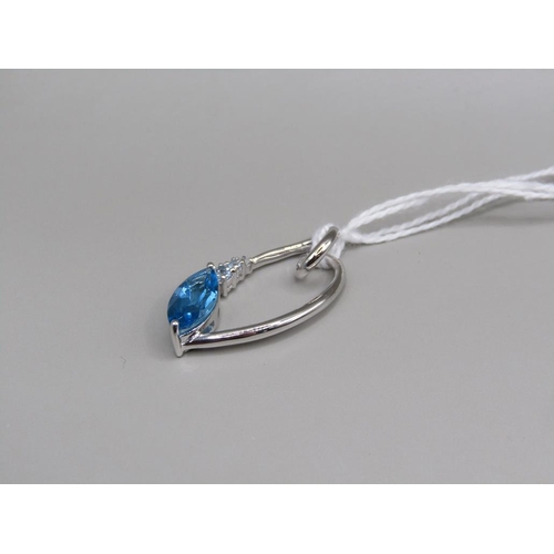 1579 - 9ct WHITE GOLD BLUE STONE SET PENDANT