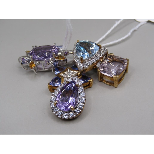 1595 - FOUR 9ct GOLD STONE SET PENDANTS