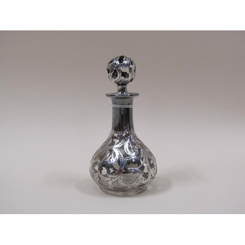 1604 - SILVER OVERLAID GLASS SCENT BOTTLE AND STOPPER