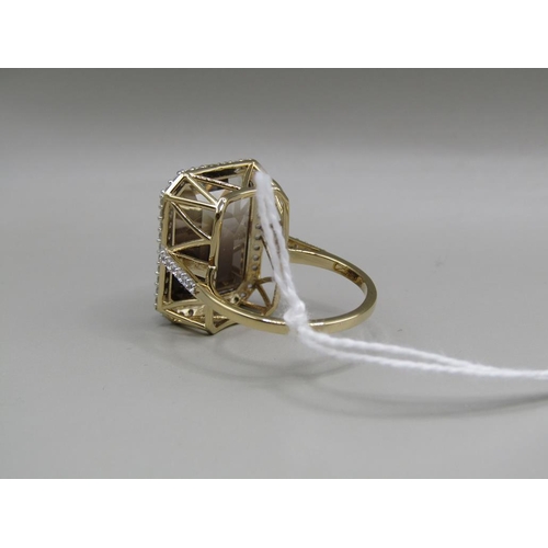 1607 - SILVER GILT SMOKEY QUARTZ RING - SIZE U 1/2