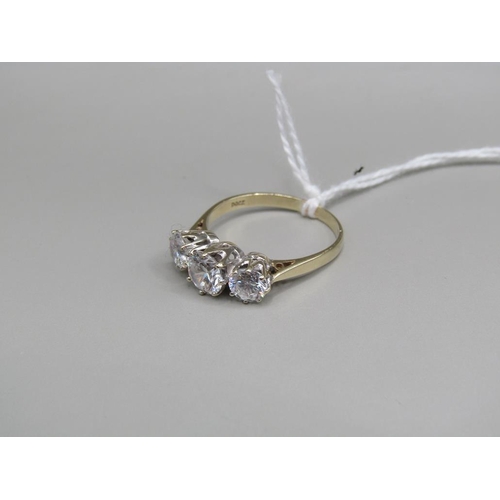 1614 - GOLD 3 STONE CZ RING - SIZE P